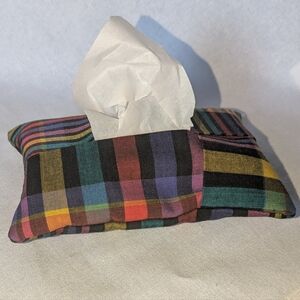Facial Tissue Pocket Pack Holder Handmade plaid Colorful Rainbow Kleenex